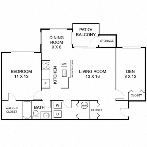 1 Bed 1 Bath Thoroughbred Floorplan